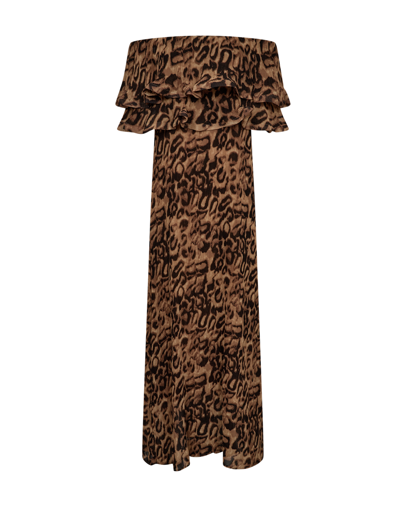 CMKIRA - PLEATED OFF-SHOULDER DRESS IN LEOPARD