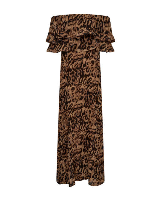 Cmkira - geplooide off -shoulderjurk in luipaard