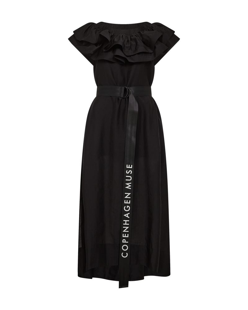 CMMOLLY - OFF-SHOULDER DRESS WITH RUFFLE TRIM IN BLACK