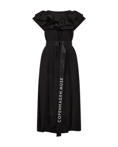 CMMOLLY - OFF-SHOULDER DRESS WITH RUFFLE TRIM IN BLACK