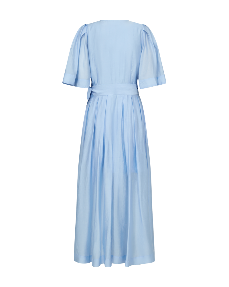 Cmmolly - wikkel jurk witf puff mouwen in blauw