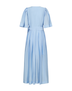 Cmmolly - wikkel jurk witf puff mouwen in blauw