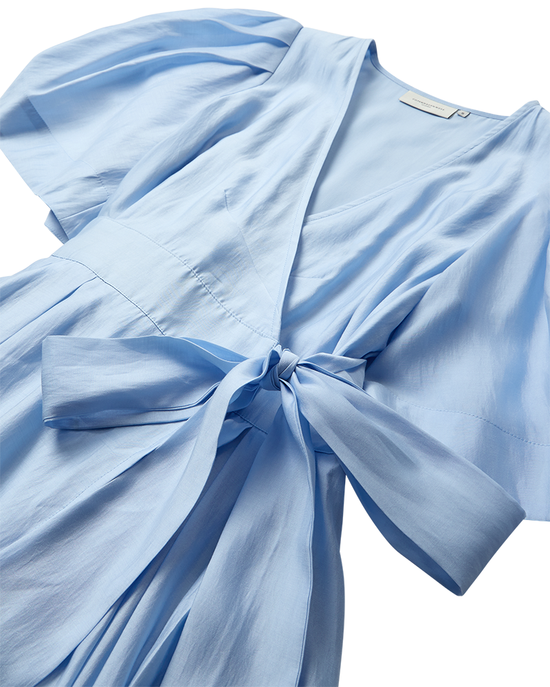 Cmmolly - wikkel jurk witf puff mouwen in blauw