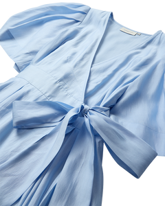 Cmmolly - wikkel jurk witf puff mouwen in blauw