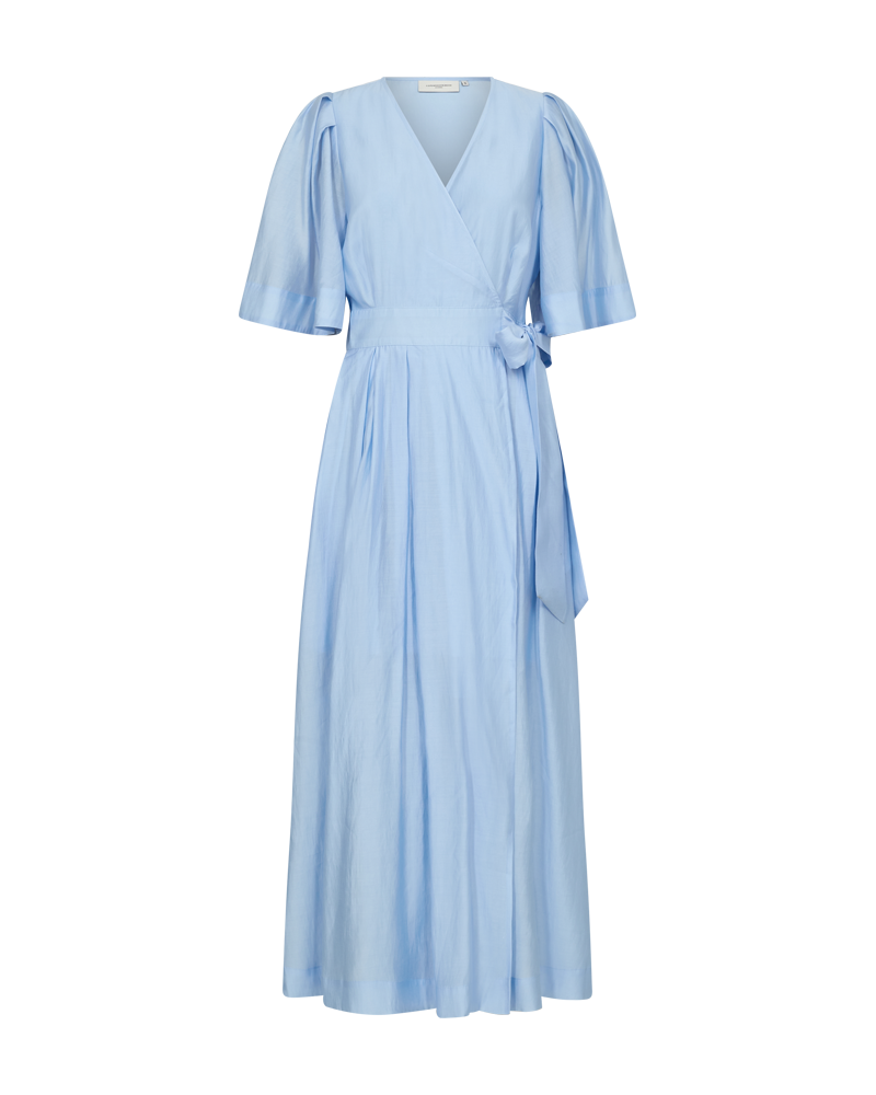 Cmmolly - wikkel jurk witf puff mouwen in blauw