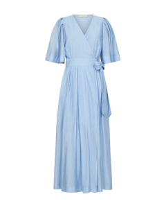 Cmmolly - wikkel jurk witf puff mouwen in blauw