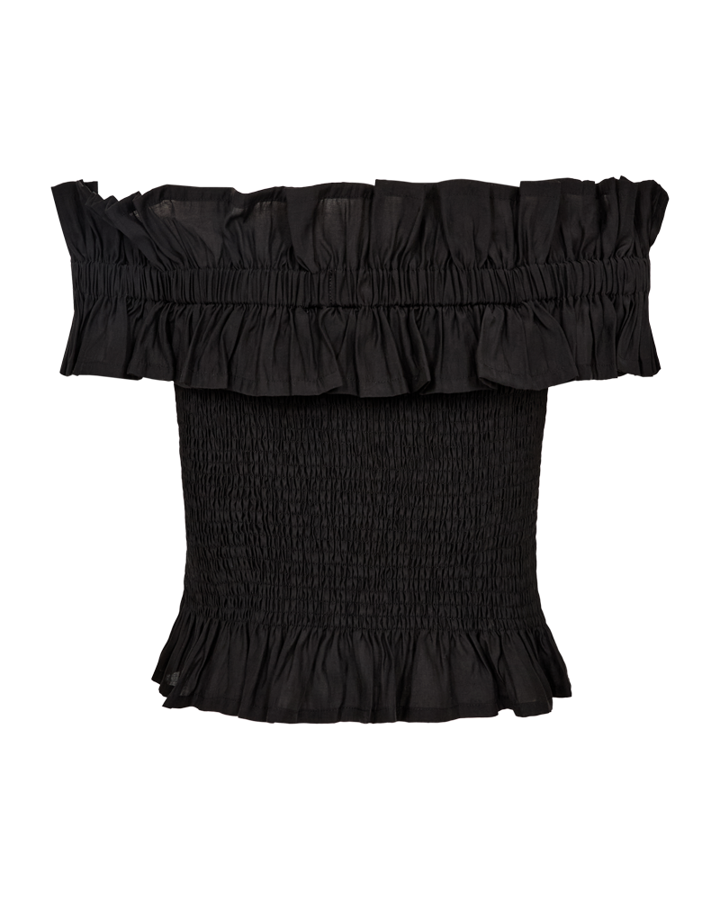 CMMOLLY - OFF-SHOULDER BLOUSE WITH RUFFLES IN BLACK