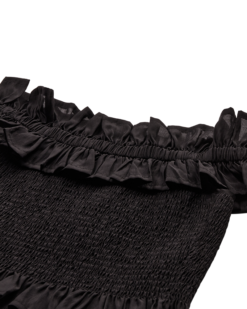 CMMOLLY - OFF-SHOULDER BLOUSE WITH RUFFLES IN BLACK