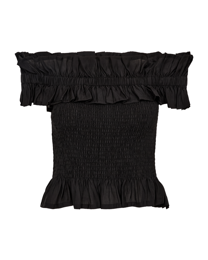 CMMOLLY - OFF-SHOULDER BLOUSE WITH RUFFLES IN BLACK