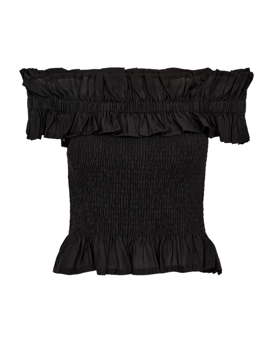 CMMOLLY - OFF-SHOULDER BLOUSE WITH RUFFLES IN BLACK