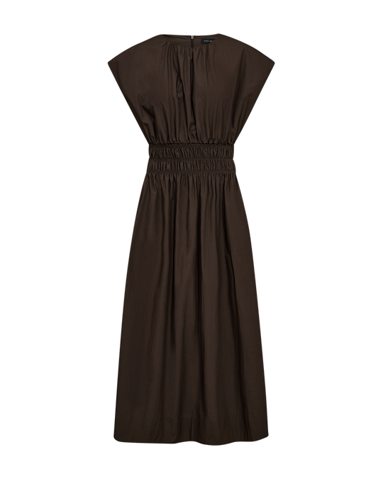 CMCRIPS - DRESS WITH SMOCK IN BROWN