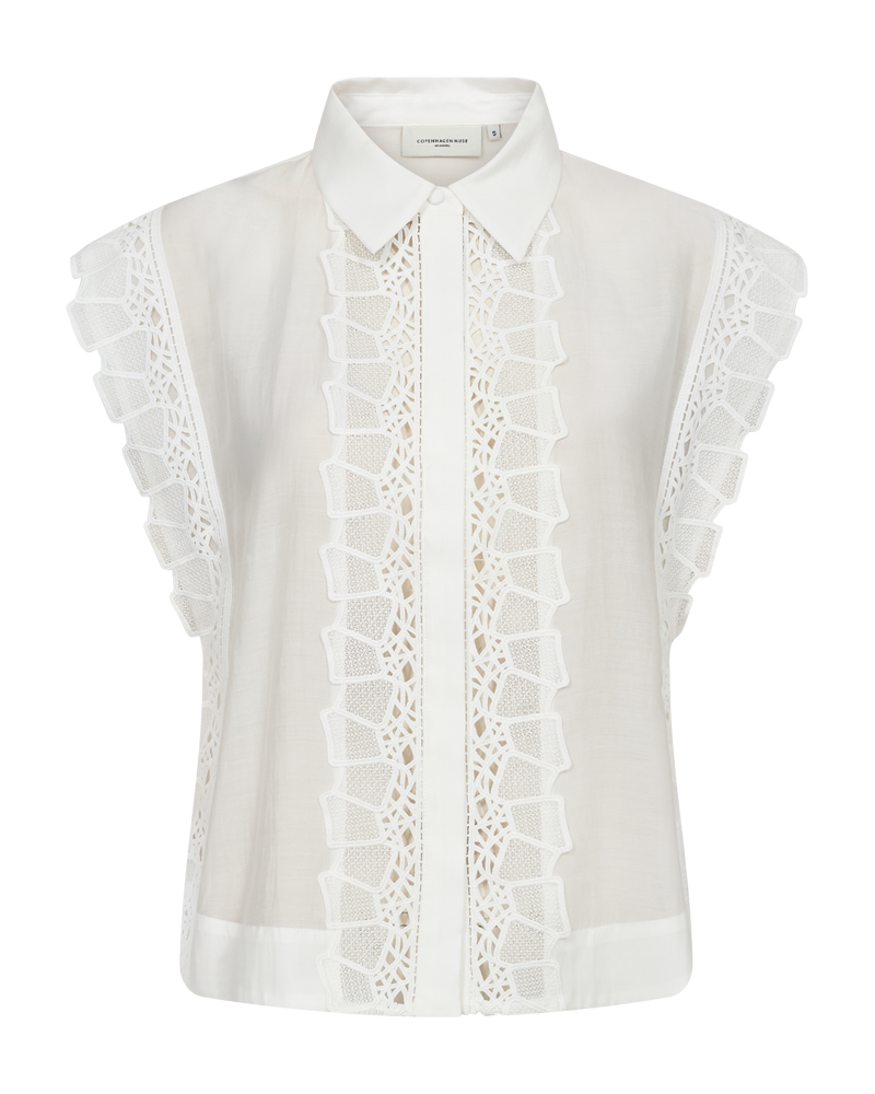 CMMOLLY - SHIRT WITH CUT-AND-SEW LACE IN WHITE