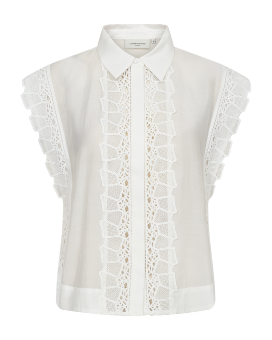 CMMOLLY - SHIRT WITH CUT-AND-SEW LACE IN WHITE