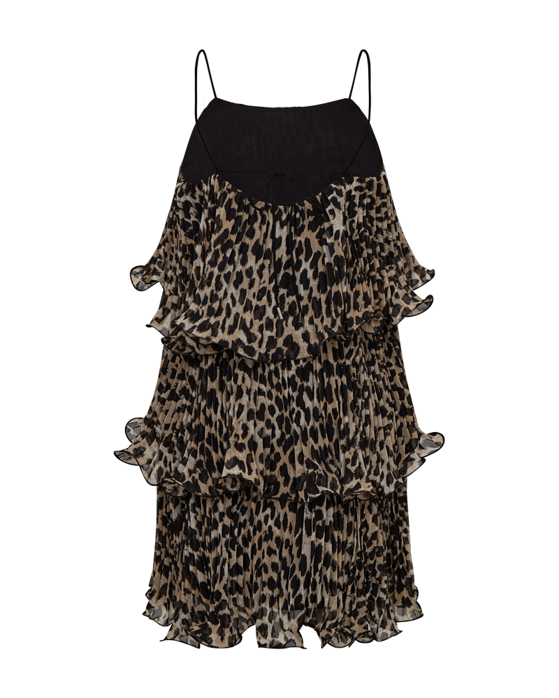 Cmkira - geplooide jurk met ruches in luipaard