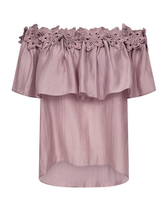CMMOLLY - OFF-SHOULDER BLOUSE WITH HAND-SEWN FLOWERS IN ROSE