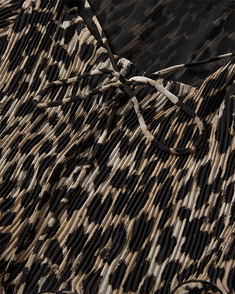 Cmkira - geplooide jurk met ruches in luipaard