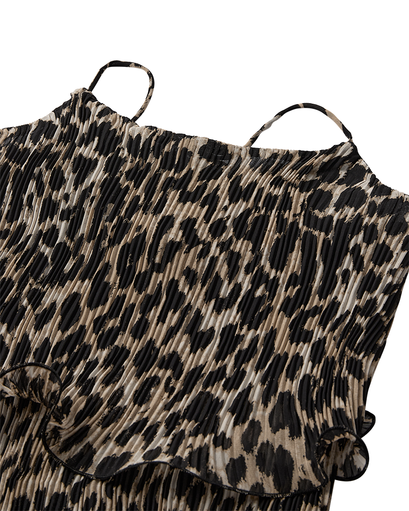 Cmkira - geplooide jurk met ruches in luipaard