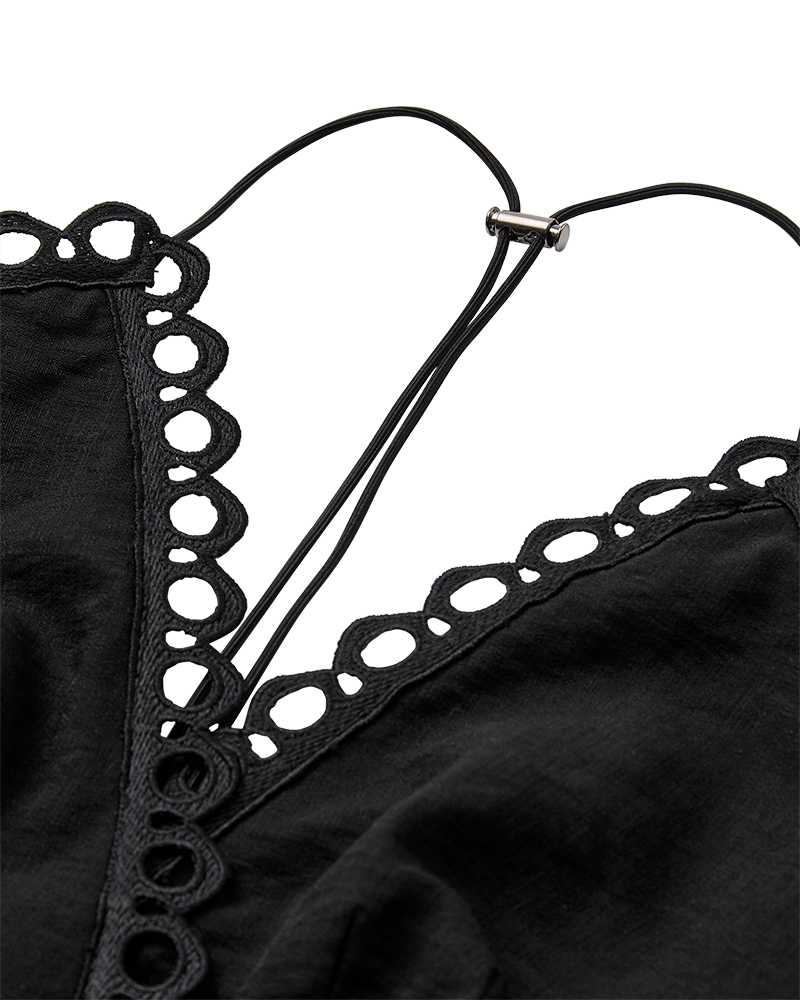 CMASLEAH-Top met snit-en-sew kant in zwart