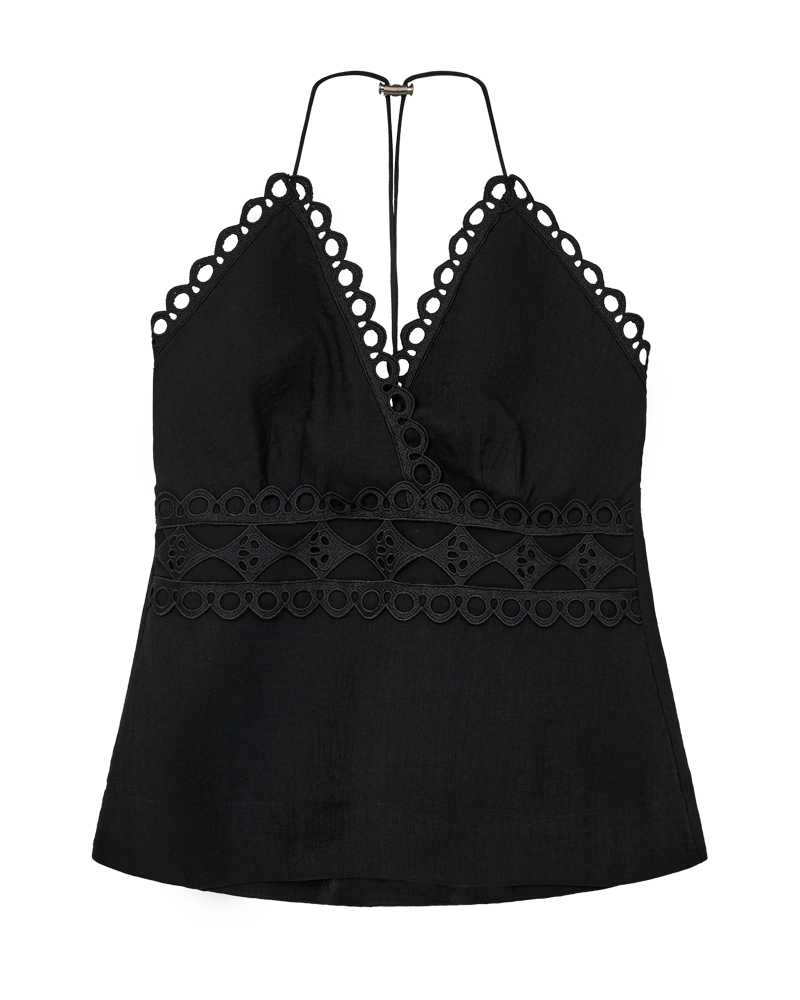CMASLEAH-Top met snit-en-sew kant in zwart