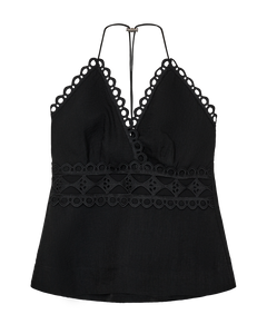 CMASLEAH-Top met snit-en-sew kant in zwart