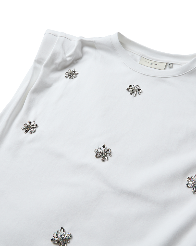 CMMUSE - T-SHIRT WITH RHINESTONES IN WHITE