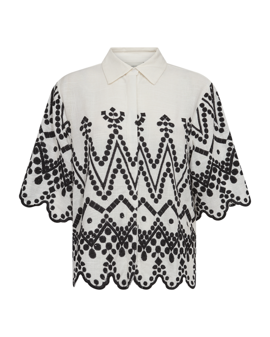 CMEMBROIDERY - SHIRT WITH ALLOVER EMBROIDERY IN WHITE AND BLACK,OFF-WHITE