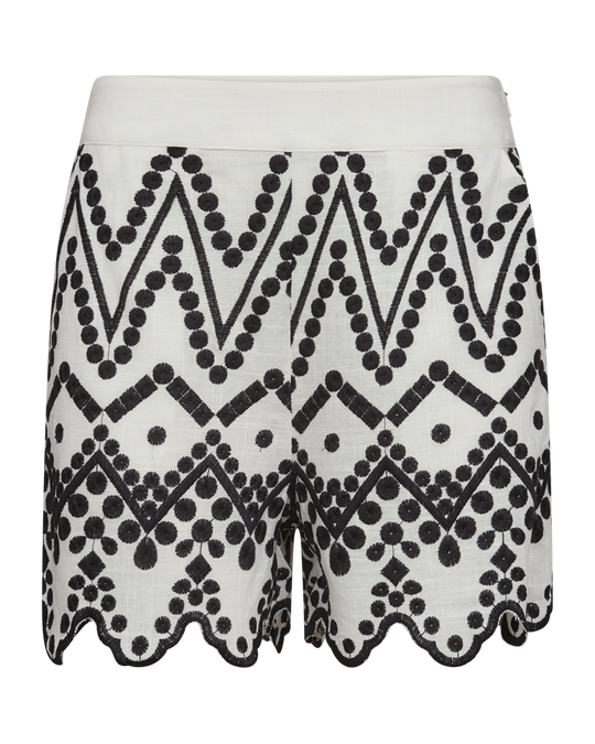 CMEMBroidery - shorts met allover -borduurwerk in wit en zwart, gebroken wit