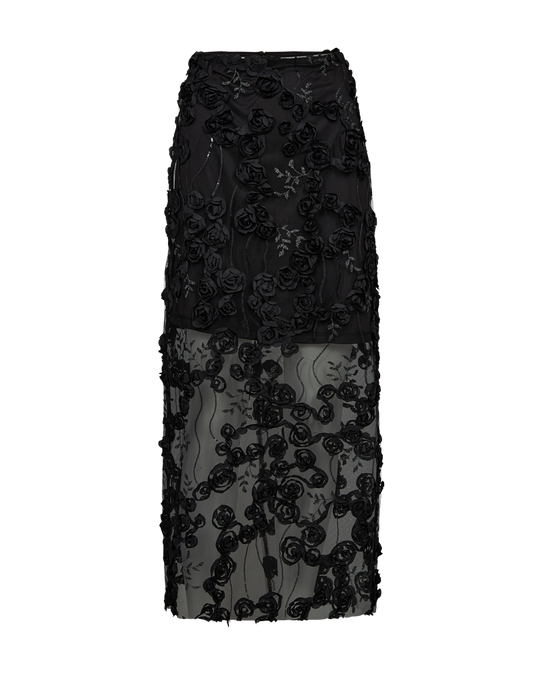 CMROSALY - SKIRT WITH THREE-DIMENSIONAL ROSES IN BLACK