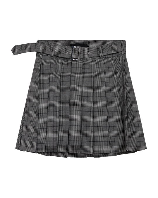 CMTAILOR - CHECKED SKIRT WITH PLEATS IN BLACK AND BLUE