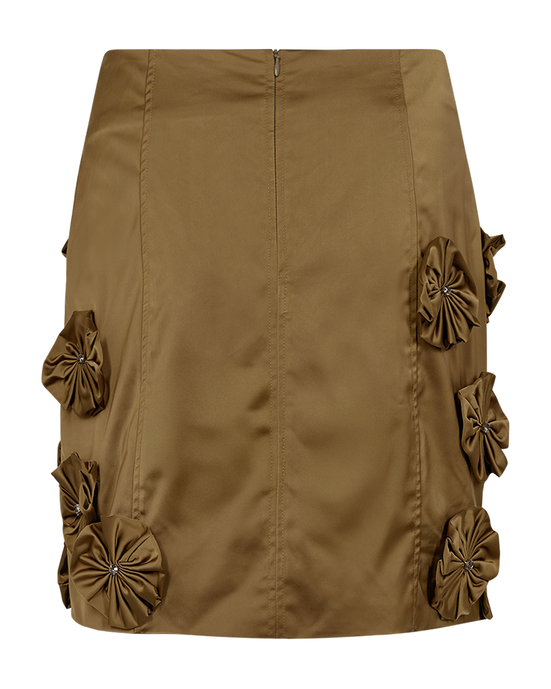 CMTINO - SKIRT WITH FLORAL DECORATIONS IN KHAKI GREEN