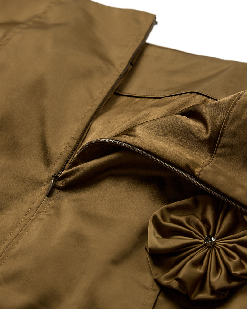 CMTINO - SKIRT WITH FLORAL DECORATIONS IN KHAKI GREEN