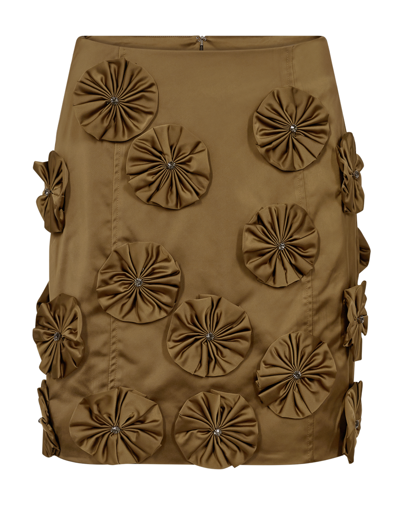 CMTINO - SKIRT WITH FLORAL DECORATIONS IN KHAKI GREEN