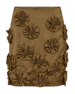 CMTINO - SKIRT WITH FLORAL DECORATIONS IN KHAKI GREEN