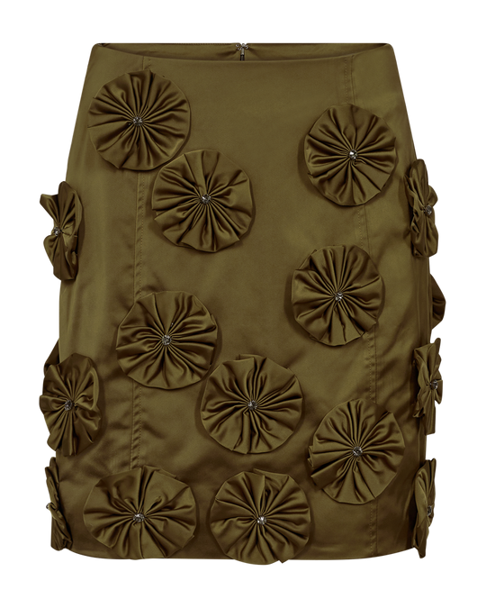 CMTINO - SKIRT WITH FLORAL DECORATIONS IN KHAKI GREEN