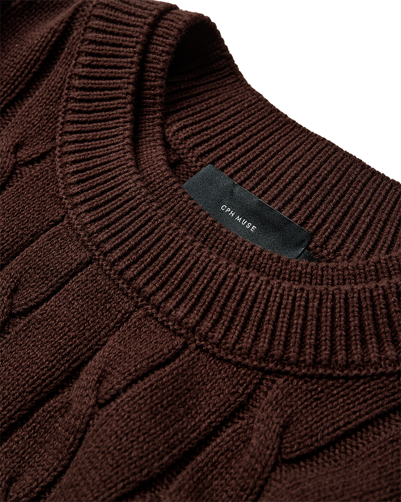 CMKOTOM - Cable Knit -pullover met geborduurd logo -detail in bruin