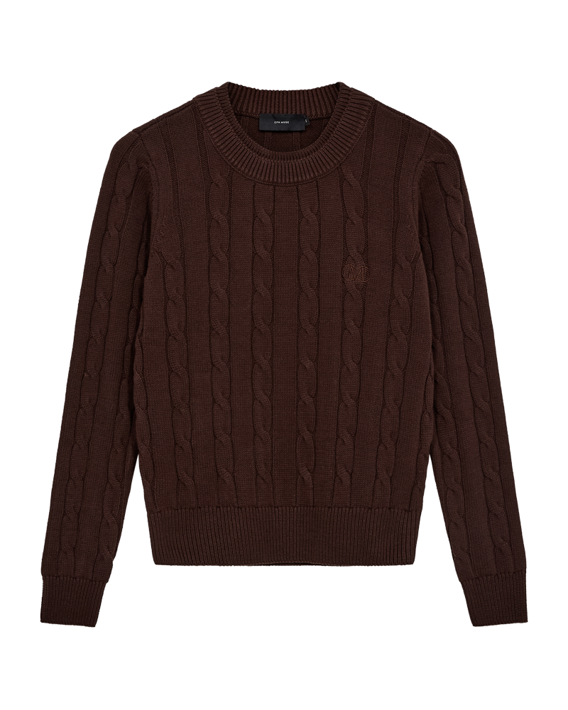 CMKOTOM - Cable Knit -pullover met geborduurd logo -detail in bruin
