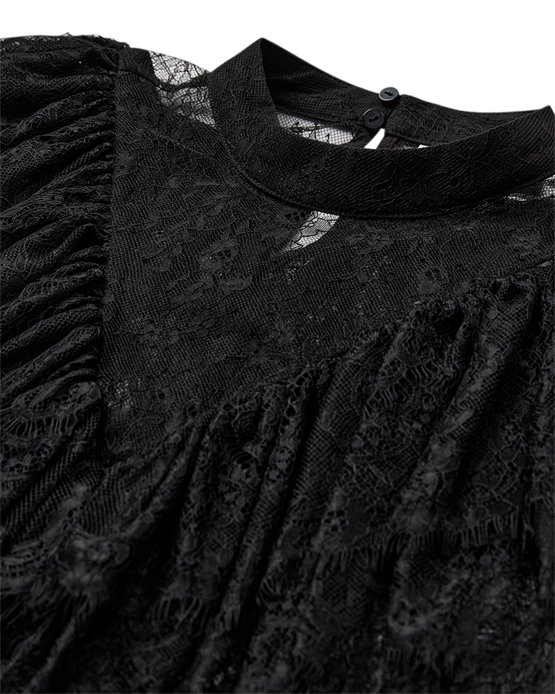 CMMARTA - BLOUSE WITH LACE AND RUFFLES IN BLACK