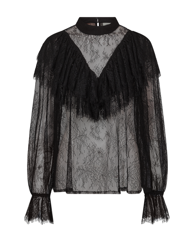 CMMARTA - BLOUSE WITH LACE AND RUFFLES IN BLACK