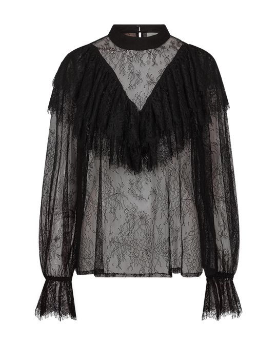 CMMARTA - BLOUSE WITH LACE AND RUFFLES IN BLACK