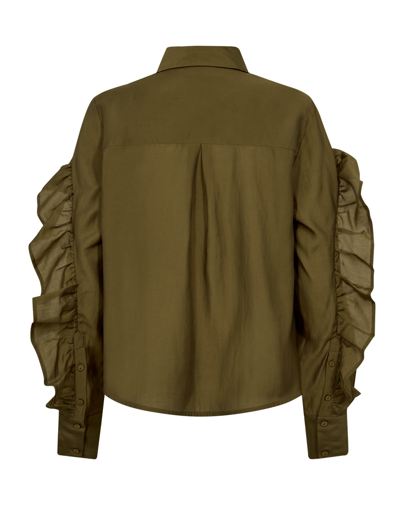 CMMOLLY - SHIRT WITH RUFFLES IN KHAKI GREEN