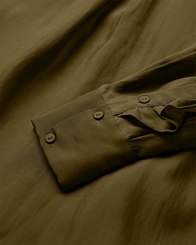 CMMOLLY - SHIRT WITH RUFFLES IN KHAKI GREEN