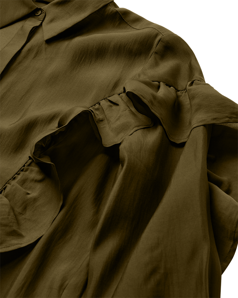 CMMOLLY - SHIRT WITH RUFFLES IN KHAKI GREEN