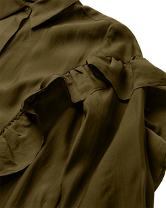 CMMOLLY - SHIRT WITH RUFFLES IN KHAKI GREEN