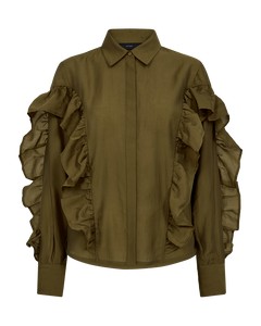 CMMOLLY - SHIRT WITH RUFFLES IN KHAKI GREEN