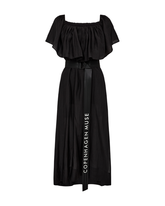 Cmmolly - jurk met ruches en riem in zwart