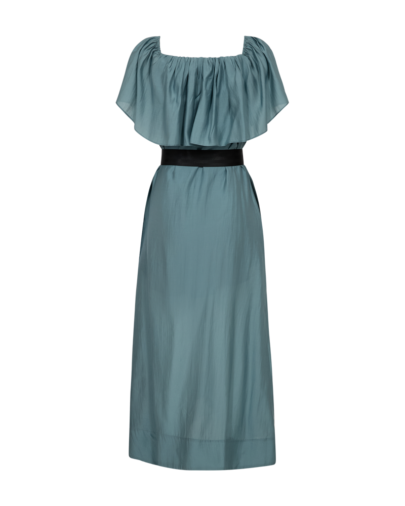 Cmmolly - jurk met ruches en riem in blauw