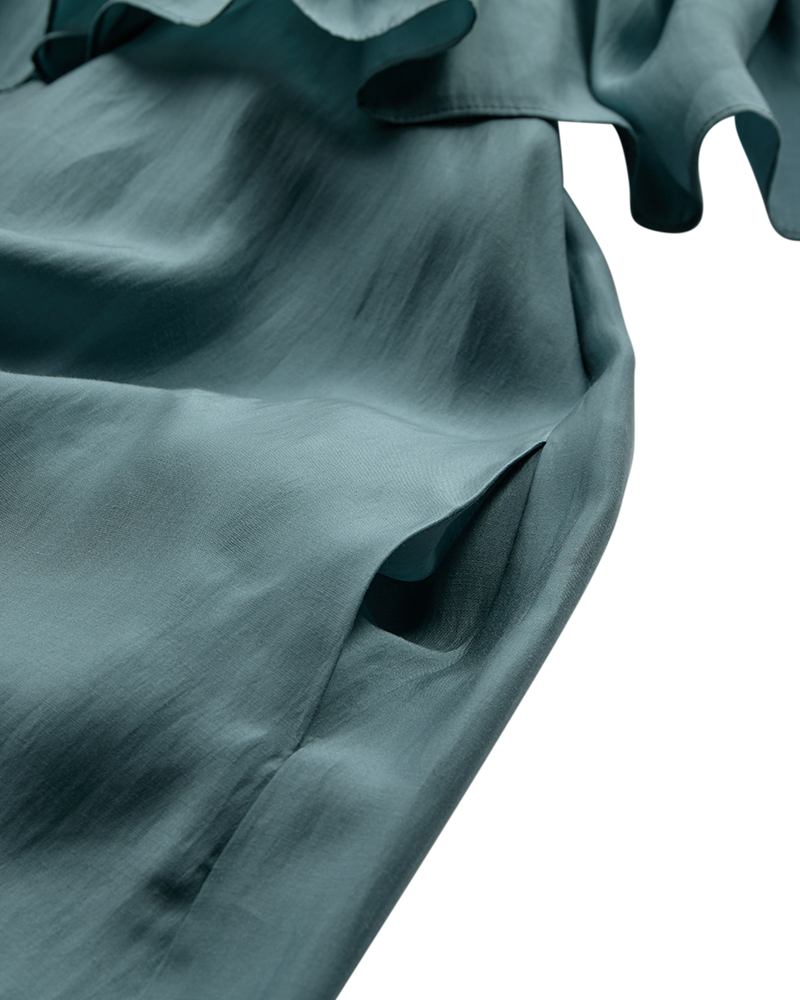 Cmmolly - jurk met ruches en riem in blauw