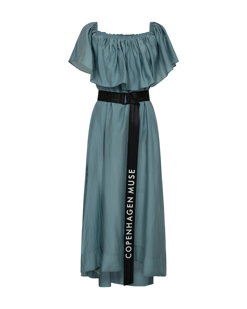Cmmolly - jurk met ruches en riem in blauw