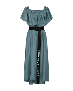 Cmmolly - jurk met ruches en riem in blauw