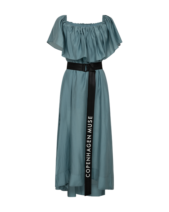 Cmmolly - jurk met ruches en riem in blauw